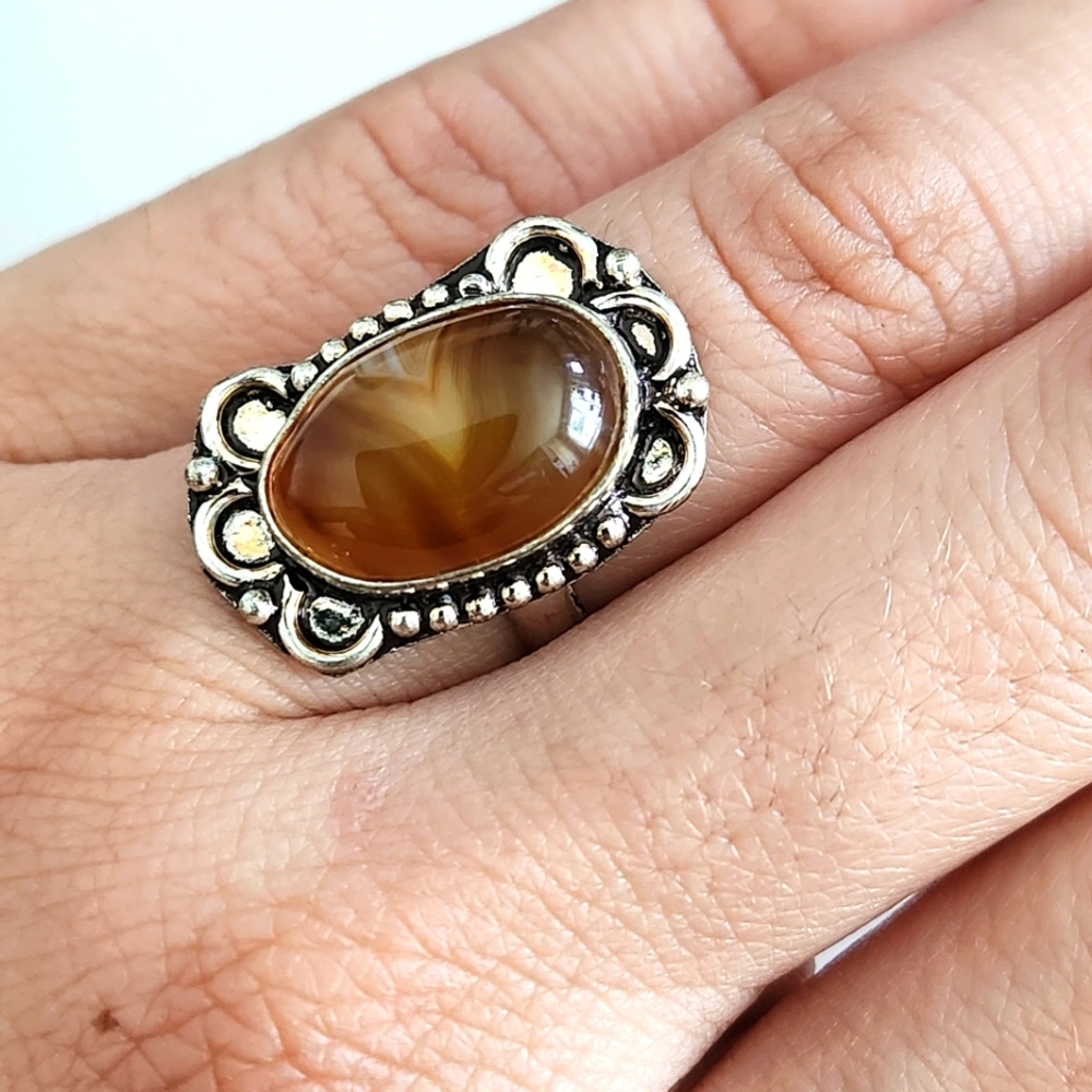 925 STERLING SILVER RING WITH AGATE JASPER STONE CABOCHON Size 7.5